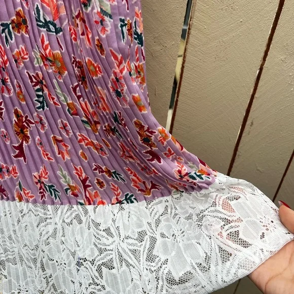 Anthropologie LAIA Pleated Floral Pink and White Midi Skirt Size XL - Picture 7 of 10